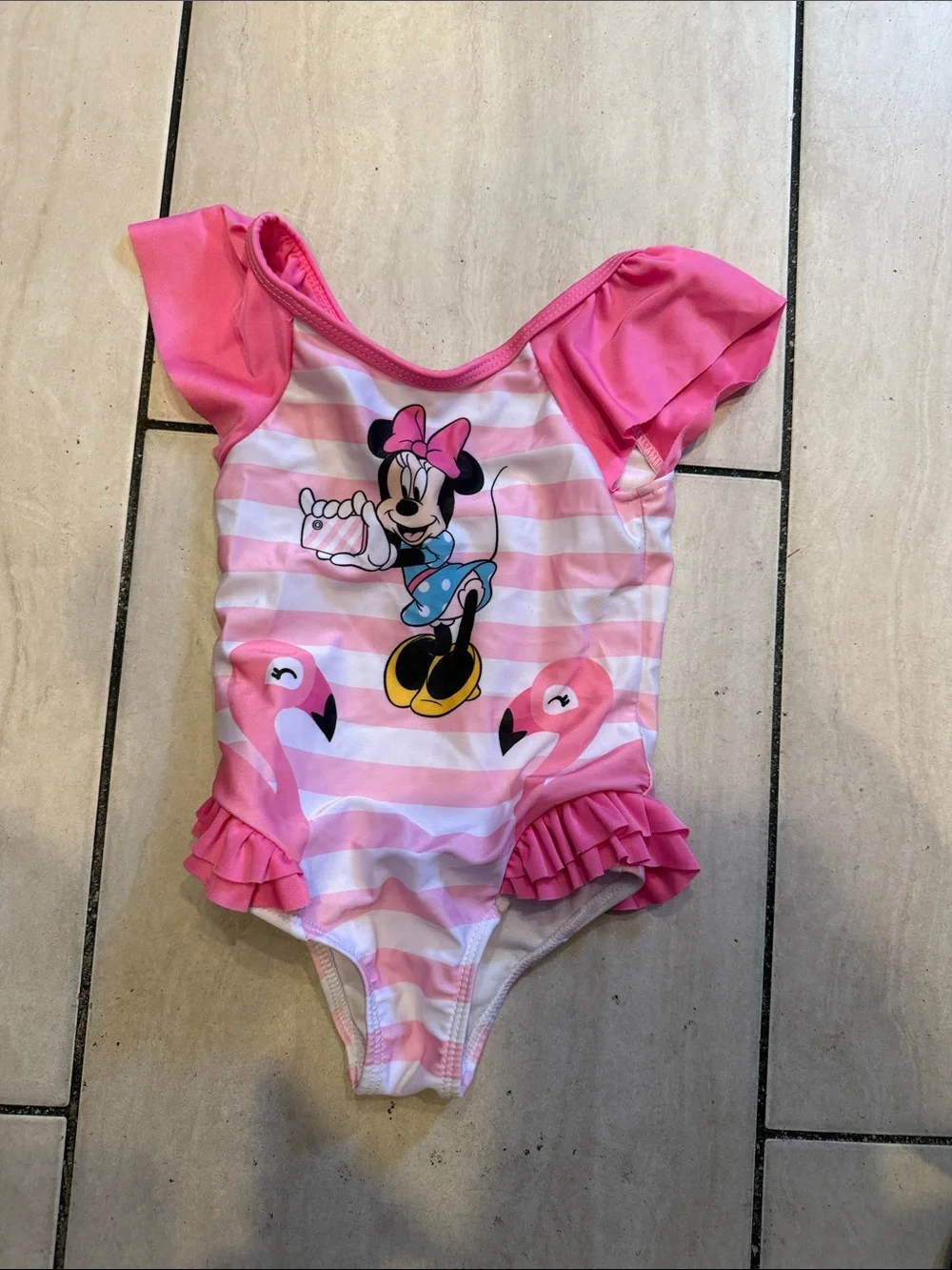 Minnie Mouse Pink Striped One-Piece Swimsuit